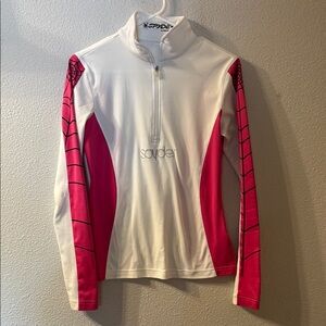 Spyder White and Pink Fitted Graphic Long Sleeve Top